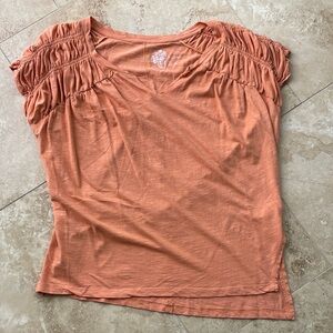 Pilcro Terracotta Ruched Sleeve Tee